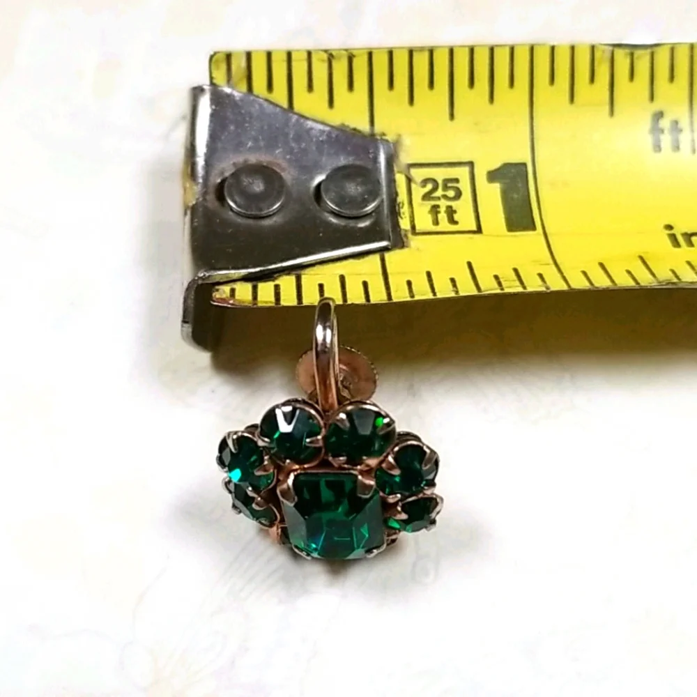 Vintage Simulated Emerald Gold Tone Screw Back Earrings
